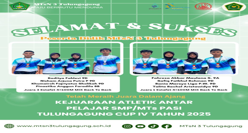 MTsN 3 Tulungagung Meraih Juara Umum II di Atletik PASI Cup IV