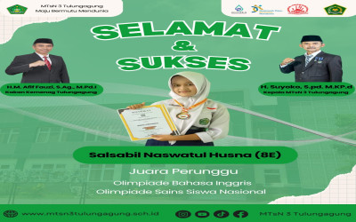 Selamat dan Bangga! ✨Salsabil Naswatul Husna Juara 3 dalam Olimpiade Sains Siswa Nasional (OSSN) bidang Bahasa Inggris